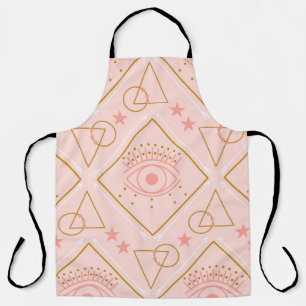 Pink and gold eyes and geometric elements in a sea apron