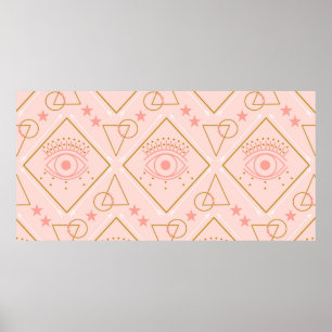 Pink and gold eyes and geometric elements in a sea poster