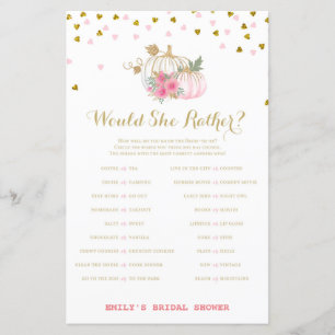 Pink and Gold Fall Bridal Shower Game, Pumpkin