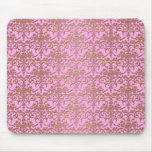 Pink and Gold Fancy Damask Pattern Mouse Pad