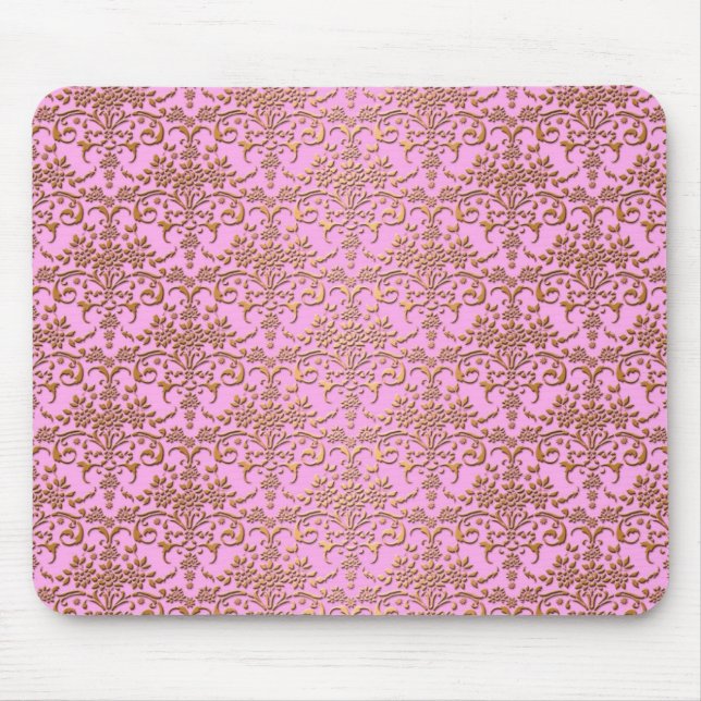 Pink and Gold Fancy Damask Pattern Mouse Pad (Front)