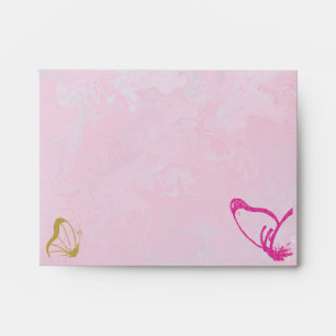 Pink and Gold Faux Glitter Butterflies and Heart Envelope