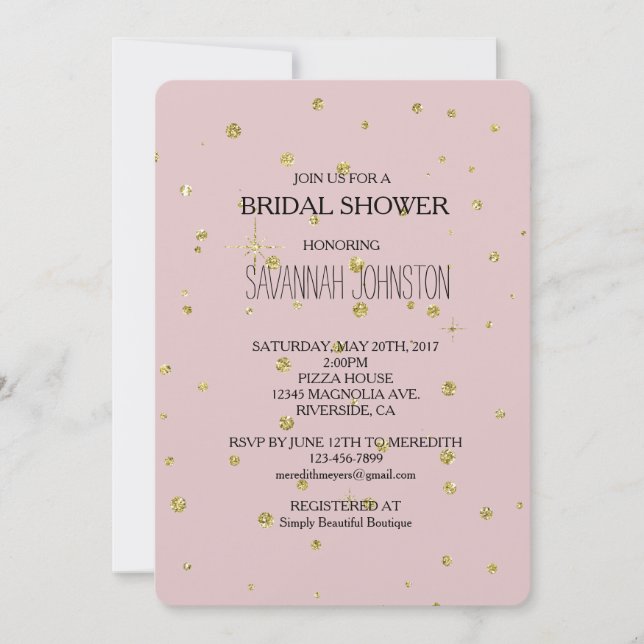 Pink and Gold Faux Glitter Confetti bridal shower Invitation (Front)