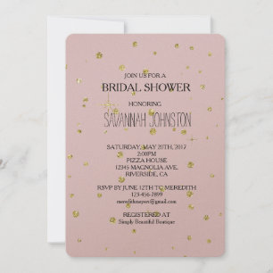Pink and Gold Faux Glitter Confetti bridal shower Invitation