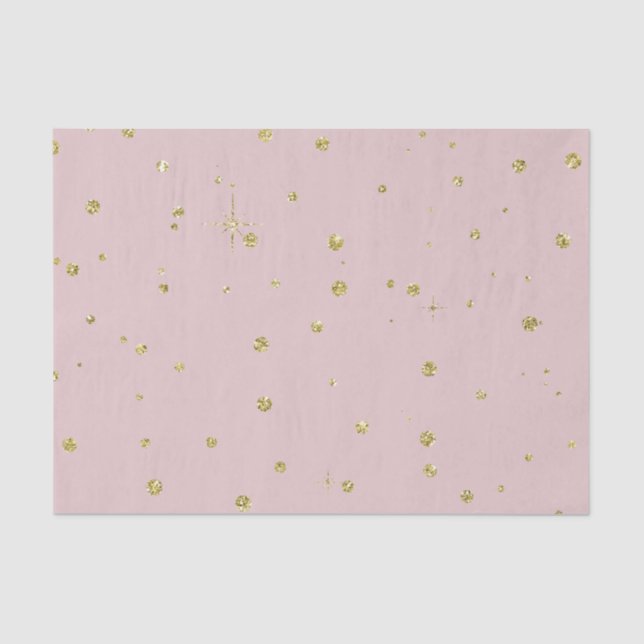 Pink and Gold Faux Glitter Confetti Dots Tissue Paper (Front)