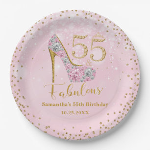 Pink and Gold Fifty Five & Fabulous 55th Birthday Paper Plate
