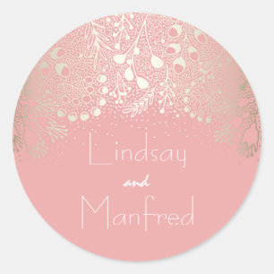 Pink and Gold Filigree Wedding Classic Round Sticker