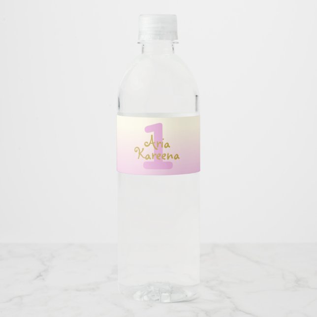 Pink and Gold First Birthday Water Bottle Label (Front)