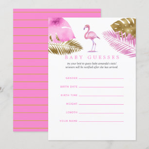 Pink and Gold Flamingo Baby Shower Baby Guesses Invitation