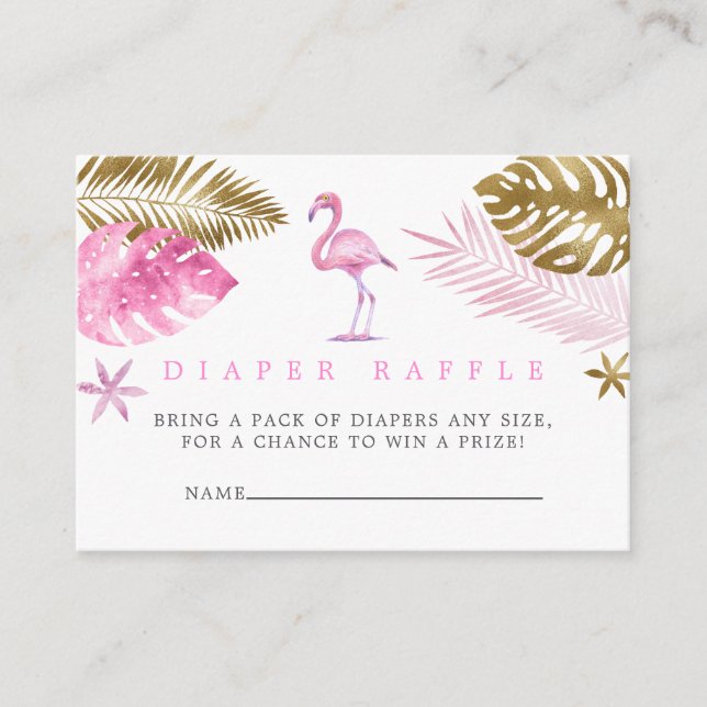 Pink and Gold Flamingo Baby Shower Diaper Raffle Enclosure Card (Front)