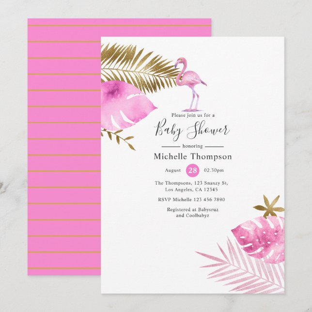 Pink and Gold Flamingo Baby Shower Invitation (Front/Back)