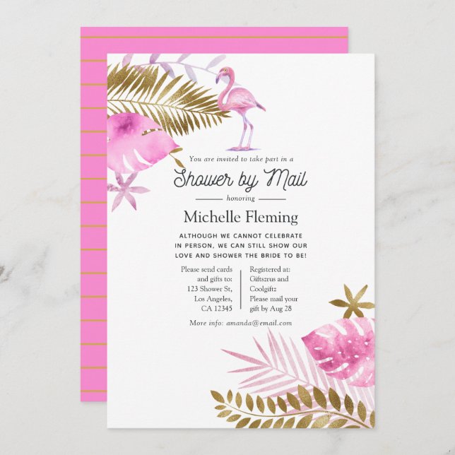 Pink and Gold Flamingo Bridal Shower by Mail Invitation (Front/Back)