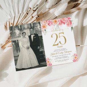 Pink and Gold Floral 25th Anniversary  Invitation