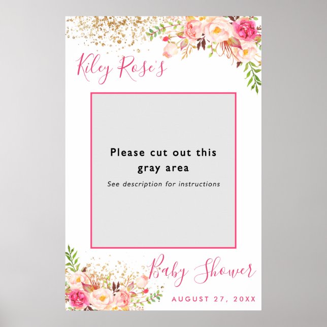 Pink And Gold Floral Baby Shower Photo Prop Frame Poster (Front)