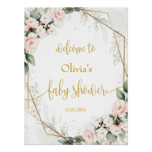 Pink and Gold Floral Baby Shower Welcome Sign