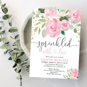 Pink and gold floral baby sprinkle girl invitation