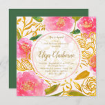 Pink and Gold Floral Birthday Party Invitation<br><div class="desc">This beautiful birthday party invitation for women features a pink and gold floral background. Personalise it for your own party. Great for women's birthday parties of any age,  tea parties,  bridal showers,  and more!</div>