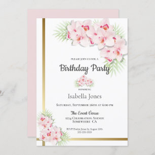 Pink and Gold Floral Birthday Party Invitation
