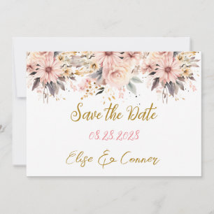 Pink and Gold Floral Butterfly Save the Date Cards