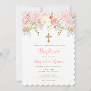 Pink and Gold Floral Communion Invitation Girl