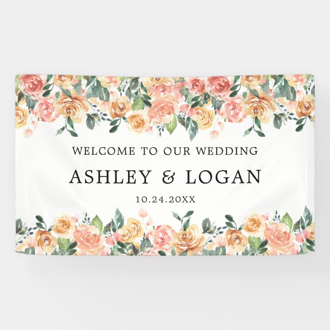 Pink and Gold Floral Elegant Wedding Welcome Banner (Horizontal)
