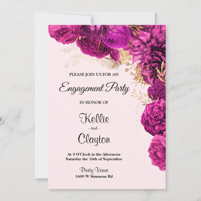 Pink And Gold Floral Engagement Party Invitation (Front)