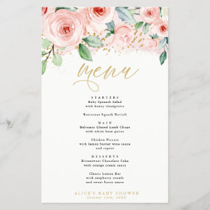 Pink and Gold Floral Event Dinner Paper Menu