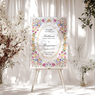Pink and Gold Floral Garden Wedding Welcome Sign