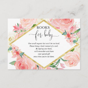 Pink and gold floral girl baby shower book request enclosure card
