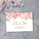 Pink and Gold Floral Gold Calligraphy Thank You Enclosure Card<br><div class="desc">Thank you cards for your bridal shower or other occasion. Pretty floral design with watercolor blush ping and gold flower arrangement and elegant gold,  swirly calligraphy. You can personalise the remaining text for your own special occasion and edit the font colours as you wish.</div>