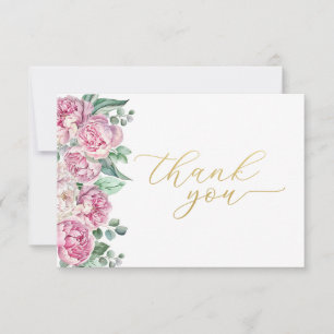 Pink and Gold Floral Greenery Baby Shower Thank Yo You Card