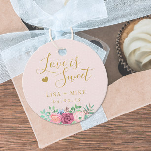 Pink and Gold Floral Love is Sweet Wedding Favour Tags