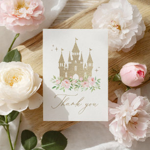 Pink and Gold Floral Princess Baby Shower Thank You Card