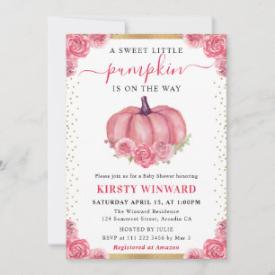 Pink and Gold Floral Pumpkin Fall Baby Shower Invitation