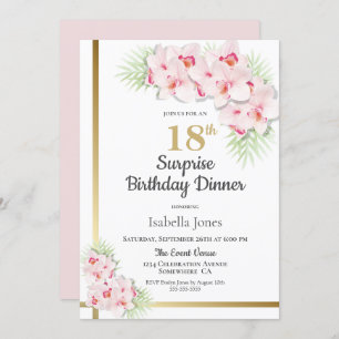 Pink and Gold Floral Surprise 18th Birthday Dinner Invitation