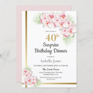 Pink and Gold Floral Surprise 40th Birthday Dinner Invitation