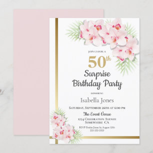 Pink and Gold Floral Surprise 50th Birthday Party Invitation