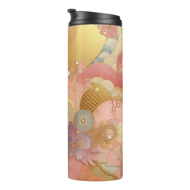 Pink And Gold Floral  Thermal Tumbler (Rotated Right)