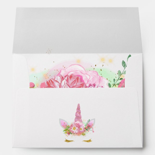 Pink and Gold Floral Unicorn Girl Baby Shower Envelope (Back (Bottom))