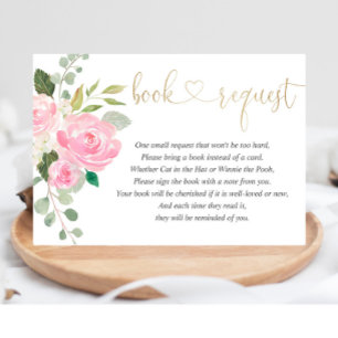 Pink and gold floral watercolor girl book request enclosure card