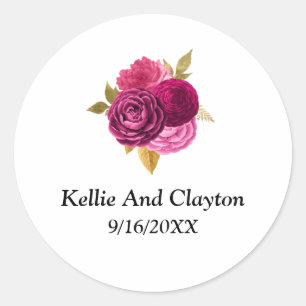 Pink And Gold Floral Wedding Classic Round Sticker