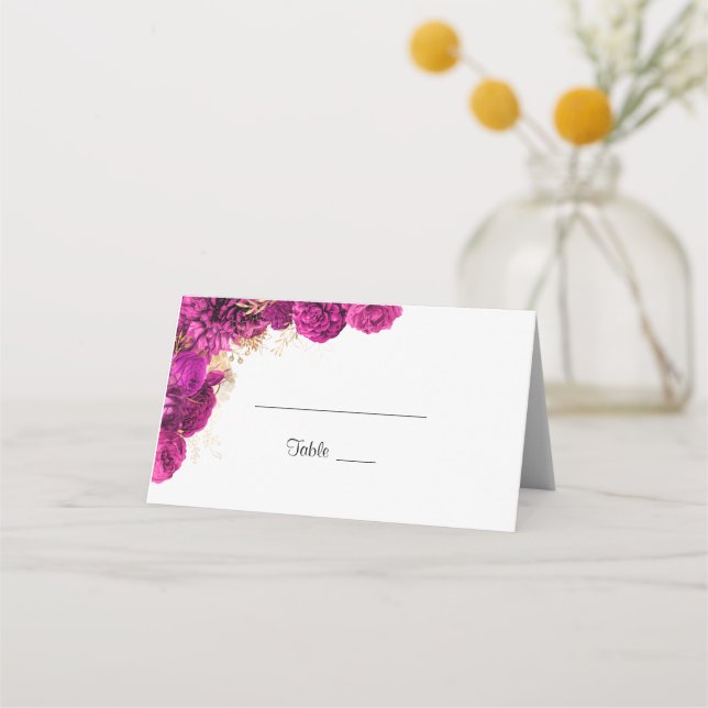 Pink And Gold Floral Wedding Guest Name Place Card (Front)