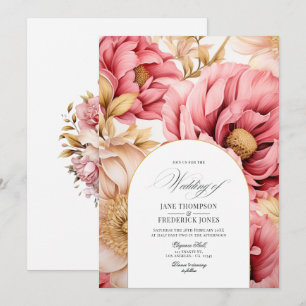 Pink and Gold Floral Wedding Invitation