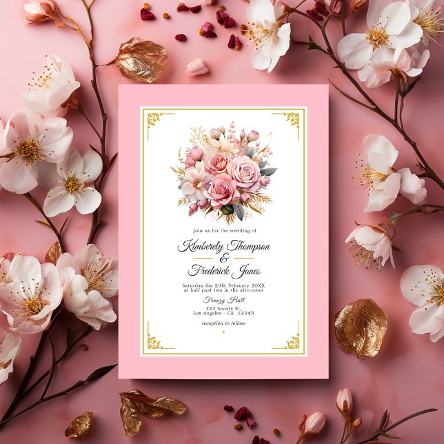 Pink and Gold Floral Wedding Invitation (Pink and Gold Floral Wedding)
