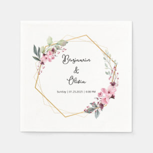 Pink and Gold Floral Wedding Napkins