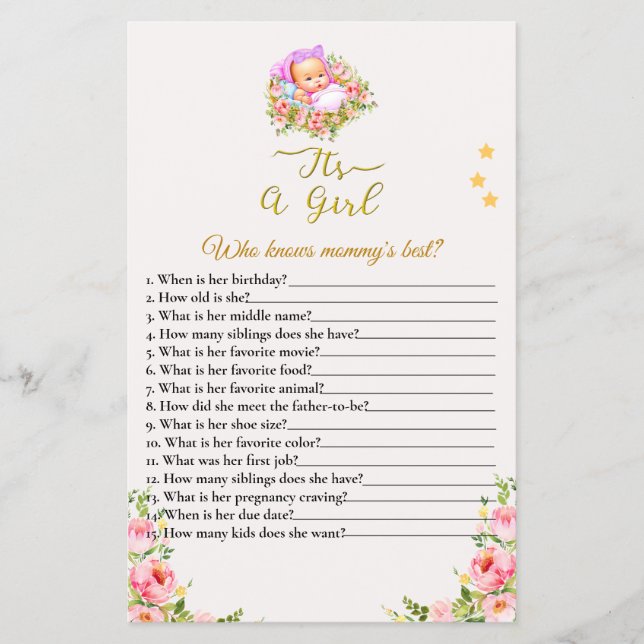 Pink and Gold Flower theme its a girl baby shower  Flyer (Front)