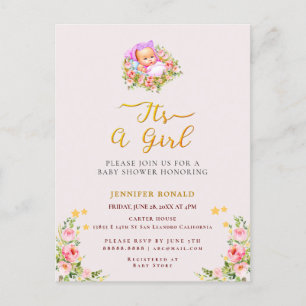 Pink and Gold Flower theme its a girl baby shower  Postcard