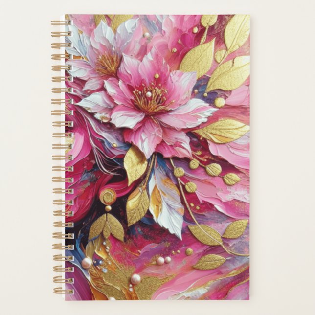 Pink and gold flowers planner  (Front)