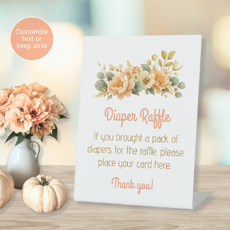 Pink and Gold Flowers Shower Diaper Raffle Sign