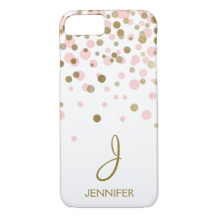 Pink and Gold Foil Confetti Monogram iPhone 8/7 Case